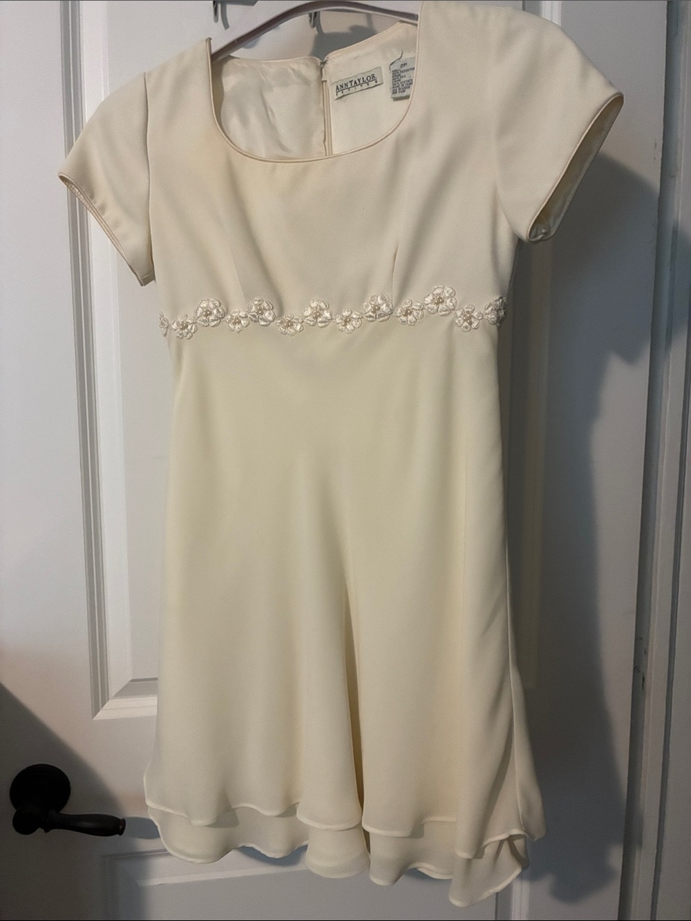 Ann Taylor Silk Ivory Floral-Trim Mini Dress